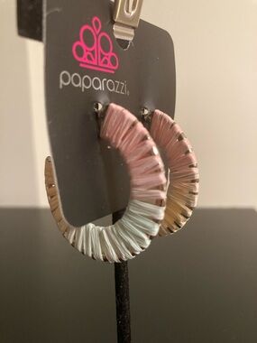 paparazzi Pink and Light Blue Wrapped Hoop Earrings